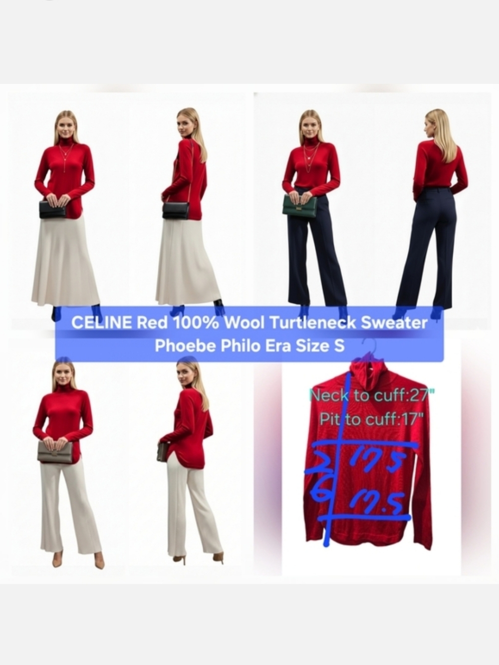 CELINE Japan Red 100% Wool Turtleneck Sweater Phoebe Philo Era Size XS/S